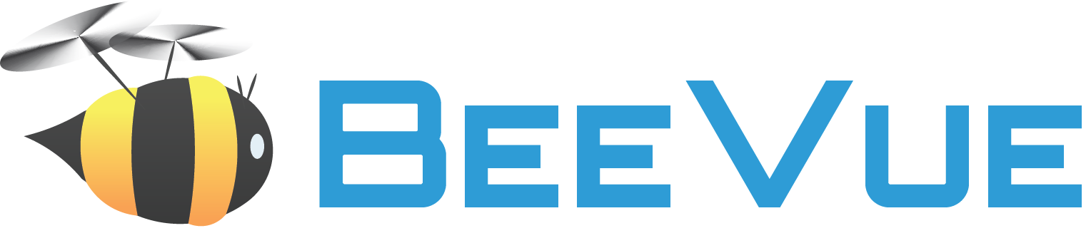 BeeVue logo, featuring a bee with drone propellers for wings
